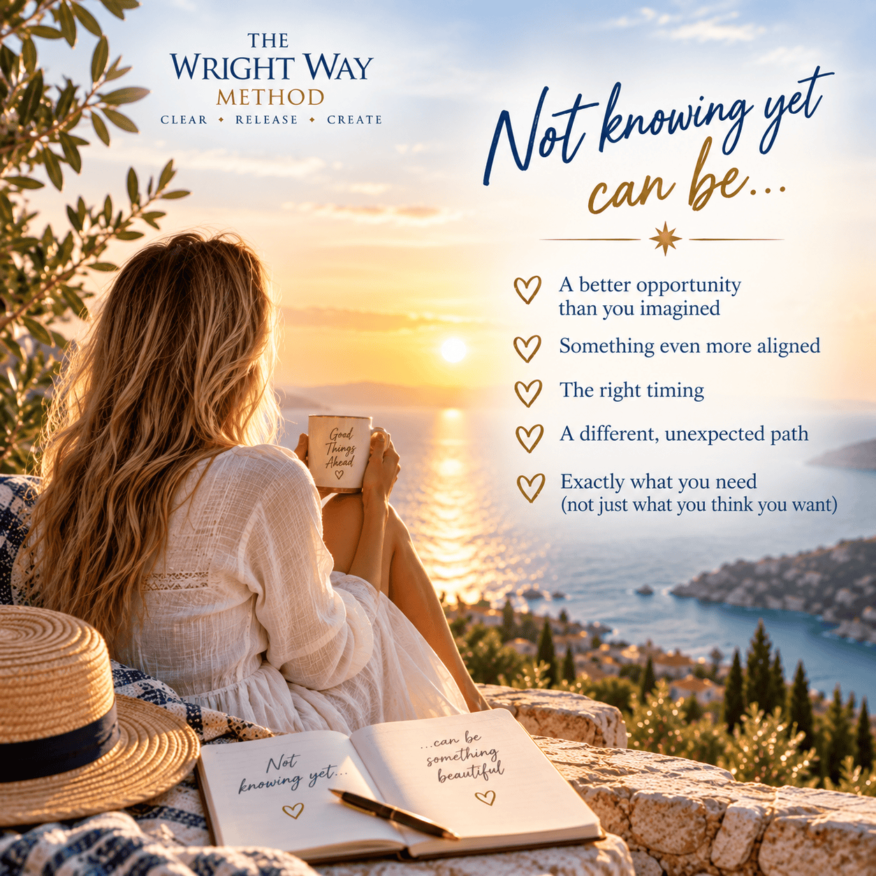 Not knowing yet can be: a better opportunity than you imagined, something even more aligned, the right timing, a different, unexpected path, exactly what you need